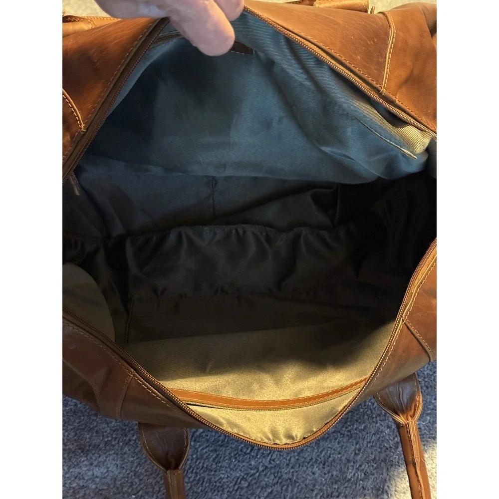 MaheTri Brown Leather Duffle Trolley Travel Bag